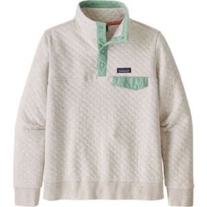 Patagonia Organic Cotton Quilt Snap-T Pullover in Dymo White and Green M EUC